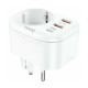 Сетевой фильтр Hoco NS3, 1 розетка, с зарядным устройством 2USB + Type-C 16А / 4000 Вт белый