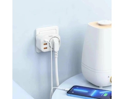 Сетевой фильтр Hoco NS3, 1 розетка, с зарядным устройством 2USB + Type-C 16А / 4000 Вт белый