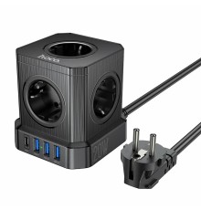 Сетевой фильтр-удлинитель Hoco NS8 5 гнезд + PD 20W + 3USB/1USB-C QC3.0 20W, 4 КВт, 2 метра, черный