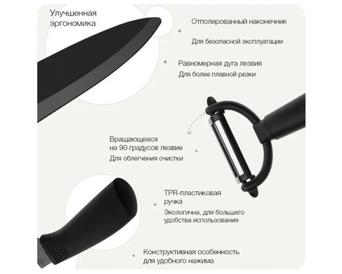 Набор керамических кухонных ножей с овощечисткой HuoHou Ceramic Kitchn Knife Set, HU0010, черный, 4 предмета