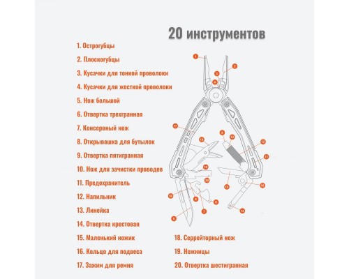 Мультитул Huo Hou K20 Pro HU0254, серебристый, 20 инструментов