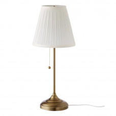 Лампа декоративная ИКЕА ОРСТИД, E27, 75 Вт, цвет арматуры: латунный, цвет плафона/абажура: белый