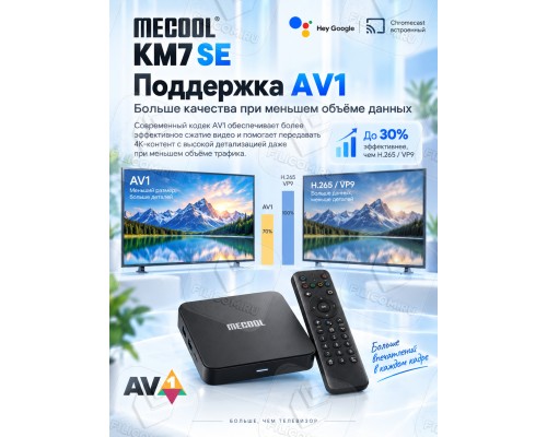 Медиаплеер MECOOL KM7 SE 2/32 Gb, Ultra HD 4K, Android TV, черный