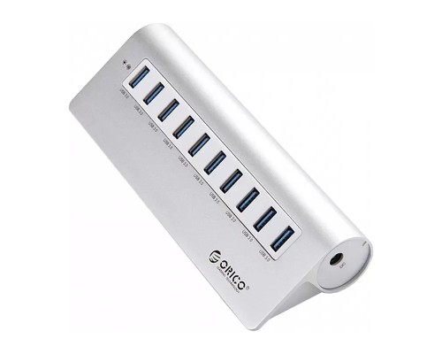 USB-концентратор ORICO M3H10, разъемов: 10, серебристый