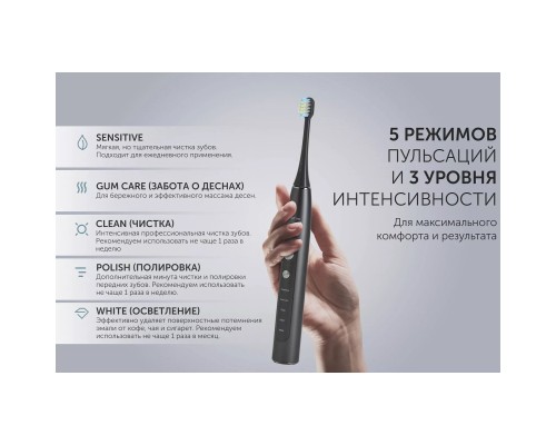 Электрическая зубная щетка POLARIS PETB 0220T, 5 режимов, графитовая, дорожный футляр