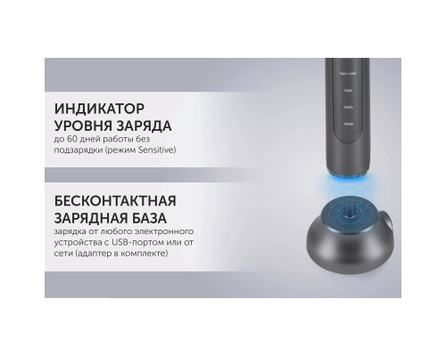 Электрическая зубная щетка POLARIS PETB 0220T, 5 режимов, графитовая, дорожный футляр