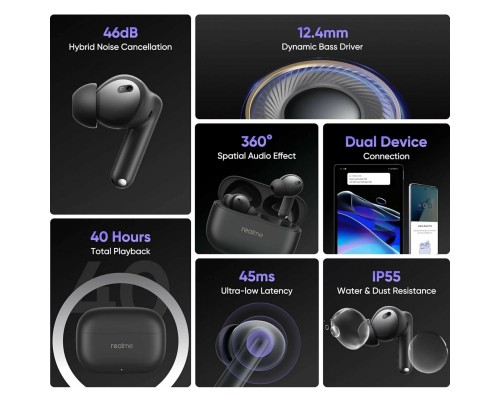 Беспроводные наушники Realme Buds T310 Черный (RMA2303 Vibrant Black)