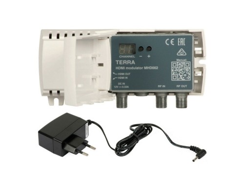 ТВ модулятор Terra "MHD002", HDMI в DVB-T, разрешение 1080P, c Б/П, белый