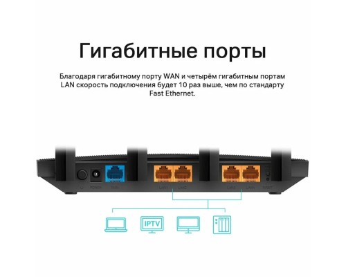 Wi-Fi роутер TP-Link Archer C6 AC1300 (V4.0), 2 диапазона Wi-Fi, черный