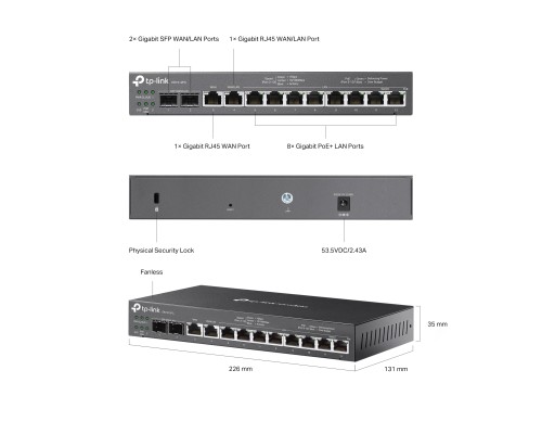 VPN-маршрутизатор Tp-Link Omada ER7212PC с гигабитными портами PoE и встроенным контроллером