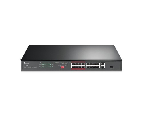 Коммутатор TP-Link TL-SL1218P с 16 портами PoE+ 10/100 Мбит/с, гигабитным портом RJ45 и комбинированным портом RJ45/SFP