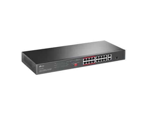 Коммутатор TP-Link TL-SL1218P с 16 портами PoE+ 10/100 Мбит/с, гигабитным портом RJ45 и комбинированным портом RJ45/SFP