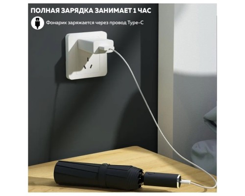 Смарт-зонт ZUODU, автомат, 2 сложения, купол 105 см., 10 спиц, система «антиветер», с фонариком, черный