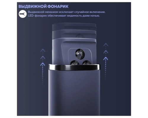 Смарт-зонт ZUODU, автомат, 2 сложения, купол 105 см., 10 спиц, система «антиветер», с фонариком, синий