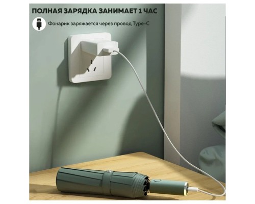 Смарт-зонт ZUODU, автомат, 2 сложения, купол 105 см., 10 спиц, система «антиветер», с фонариком, зеленый
