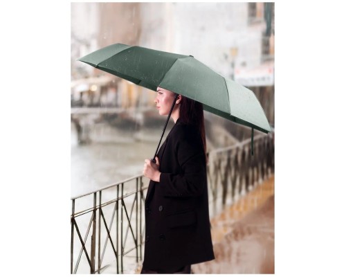 Смарт-зонт ZUODU, автомат, 2 сложения, купол 105 см., 10 спиц, система «антиветер», с фонариком, зеленый