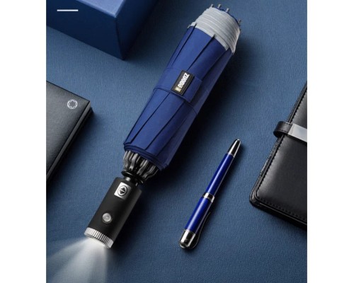 Зонт Xiaomi ZUODU LED, автомат, 2 сложения, купол 105 см., 10 спиц, обратное сложение, чехол в комплекте, синий